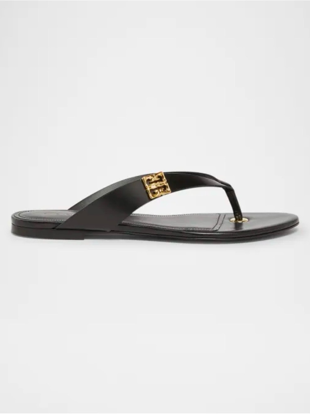 Givenchy 4G Black Leather Thong Sandals with Gold Accent